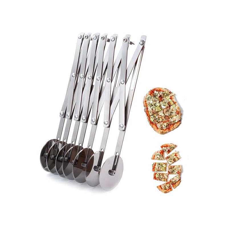 szt. 7 kółek do pizzy ze stali nierdzewnej, regulowany nóż do pizzy, krajalnica do pizzy, nóż do ciasta