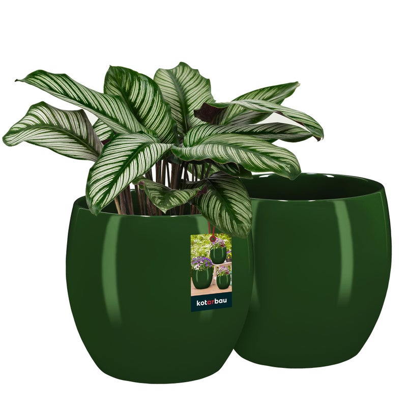 Doniczka ceramiczna szkliwiona zielona na kwiaty 21 cm zestaw 2 szt. - KOTARBAU