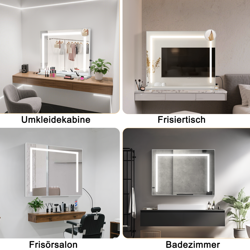 ZMH Miroir de maquillage avec éclairage, 80 x 60 cm, miroir de coiffeuse avec lumière, LED tactile à intensité variable, miroir de courtoisie - 8