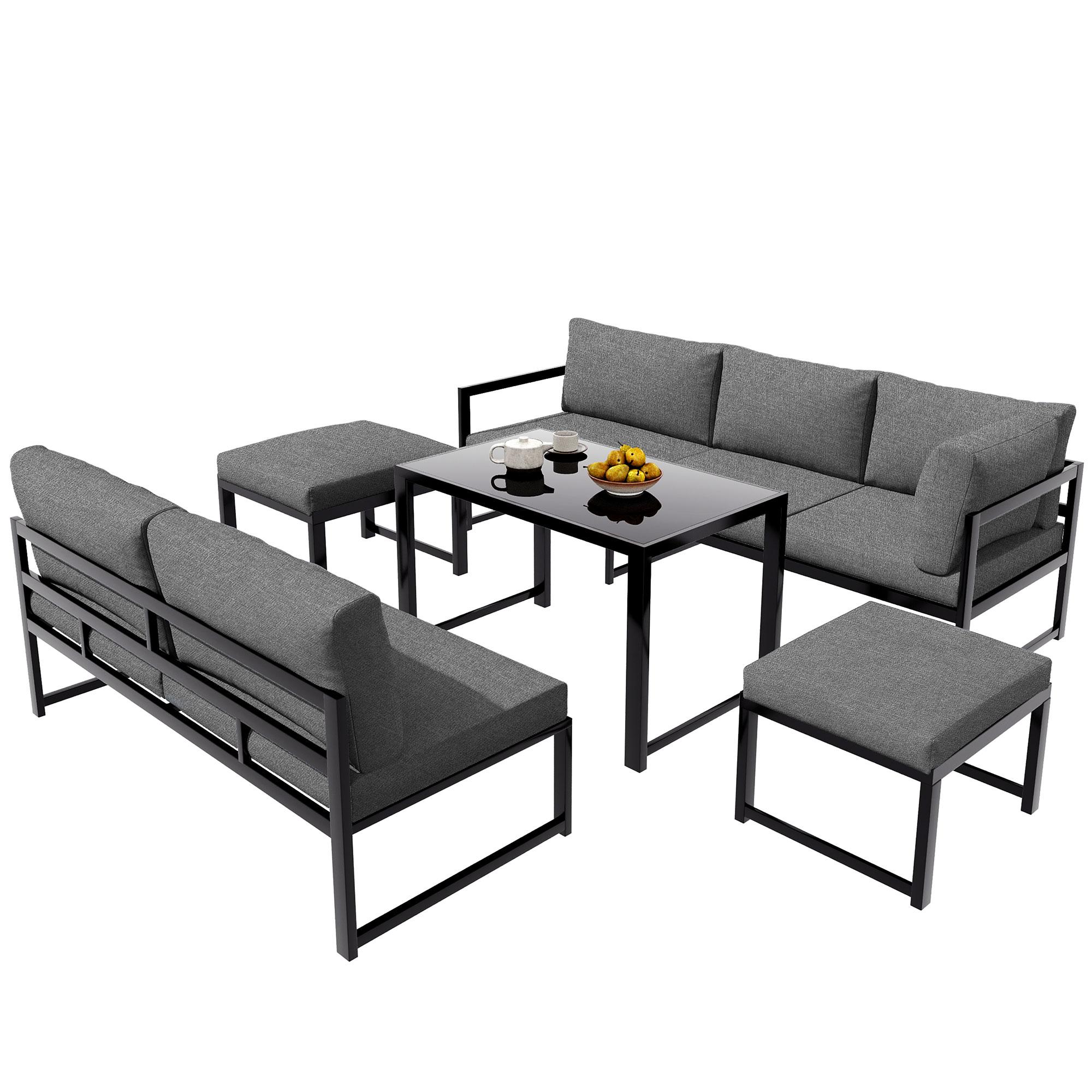 Ensemble de Salon de Jardin, Canapé Extérieur en Aluminium avec Dossier Réglable, Ensemble de 4 Pièces avec Coussins pour Jardin, Balcon ou Patio - 8