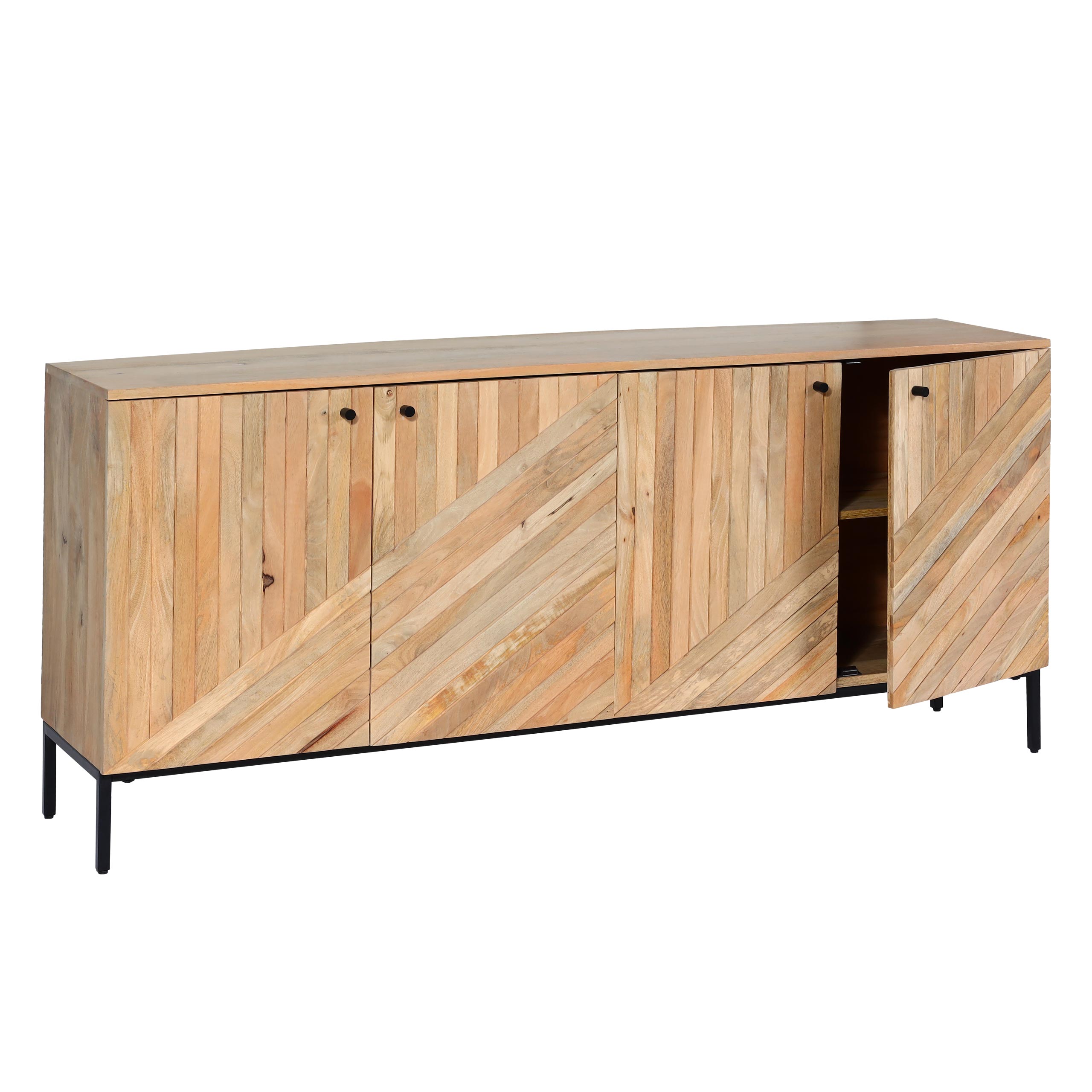 Kredens HWC-L95, komoda z szufladami, kredens, lite drewno mango 79x176x42 cm, certyfikat MVG, naturalny