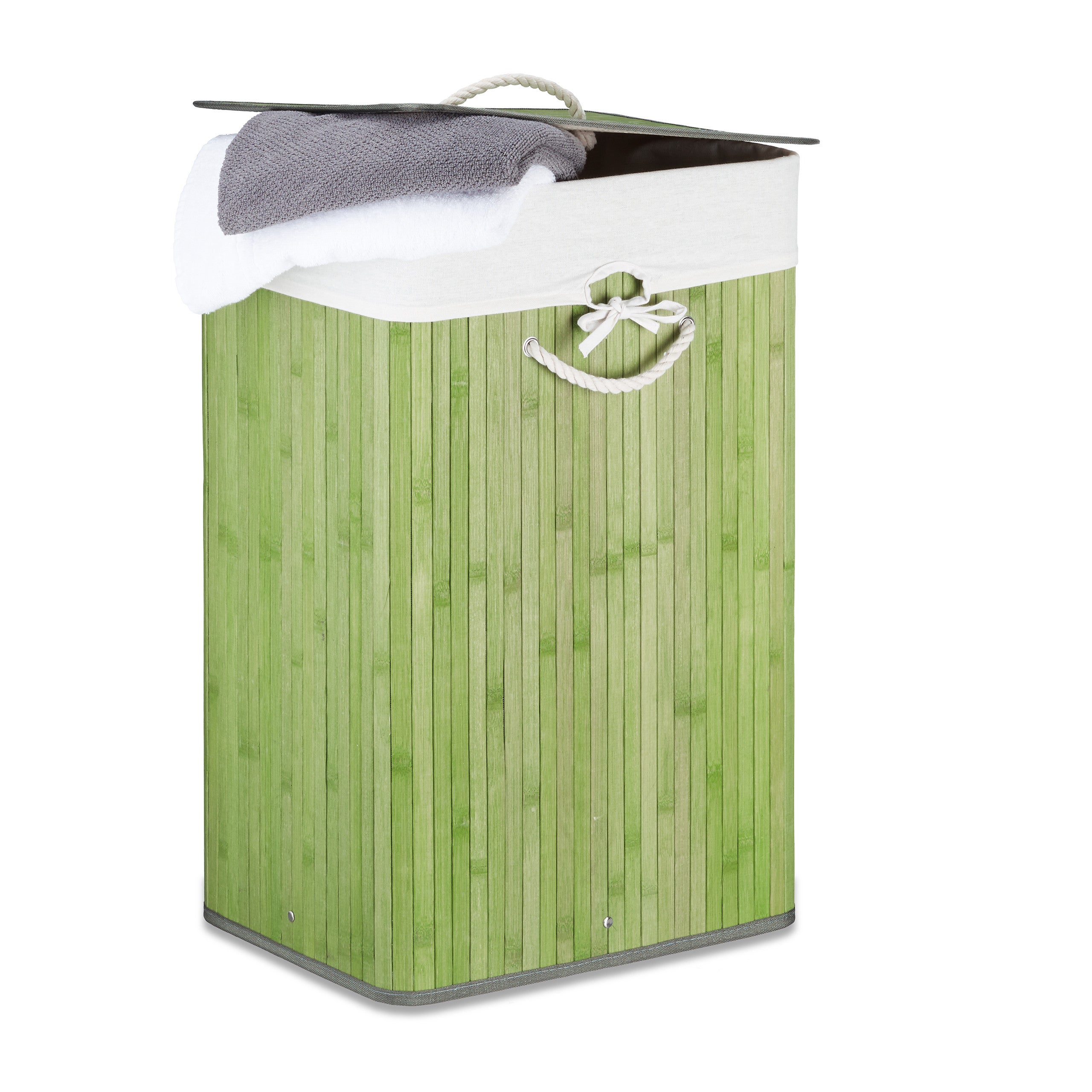 Cesto Portabiancheria Pieghevole Vireon 65L In Bambù E Tessuto Oxford - Cestino Con Manico Per Bagno E Camera Da Letto - Beige - 2