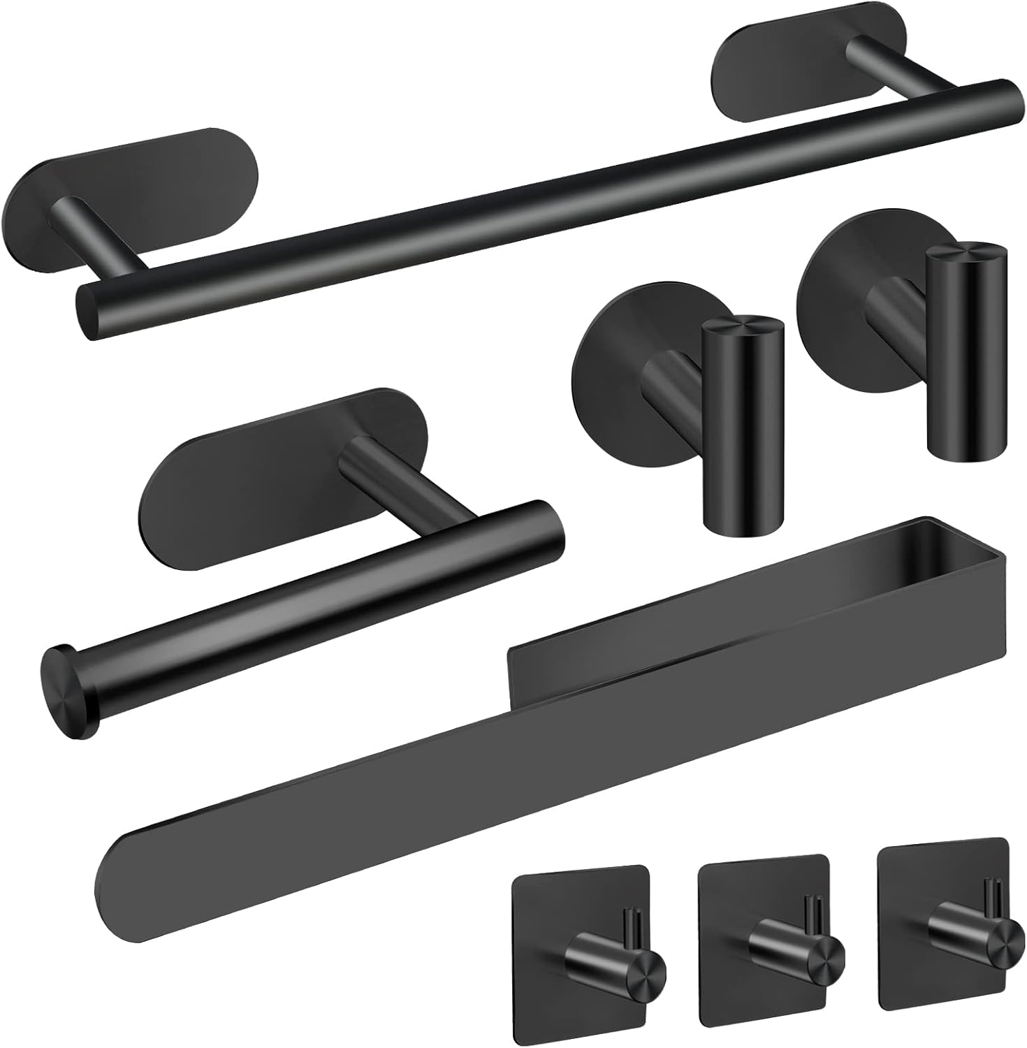 8-częściowy wieszak na ręczniki, akcesoria łazienkowe ze stali nierdzewnej 304, bez wiercenia i klejenia, czarny