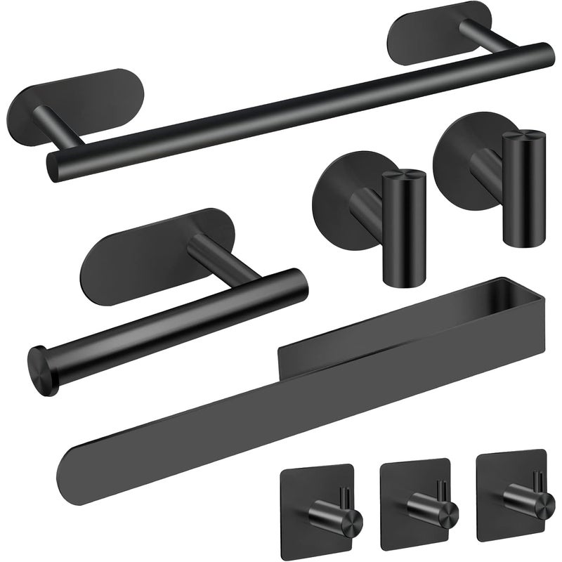 8-częściowy wieszak na ręczniki, akcesoria łazienkowe ze stali nierdzewnej 304, bez wiercenia i klejenia, czarny