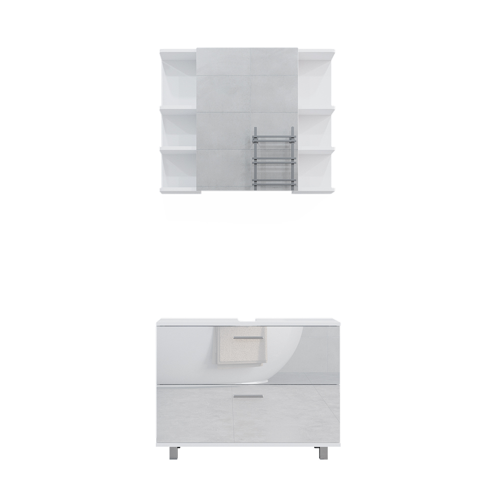 Vicco Zestaw mebli łazienkowych Ilias, Biały wysoki połysk, 2 części, podstawa 80 cm