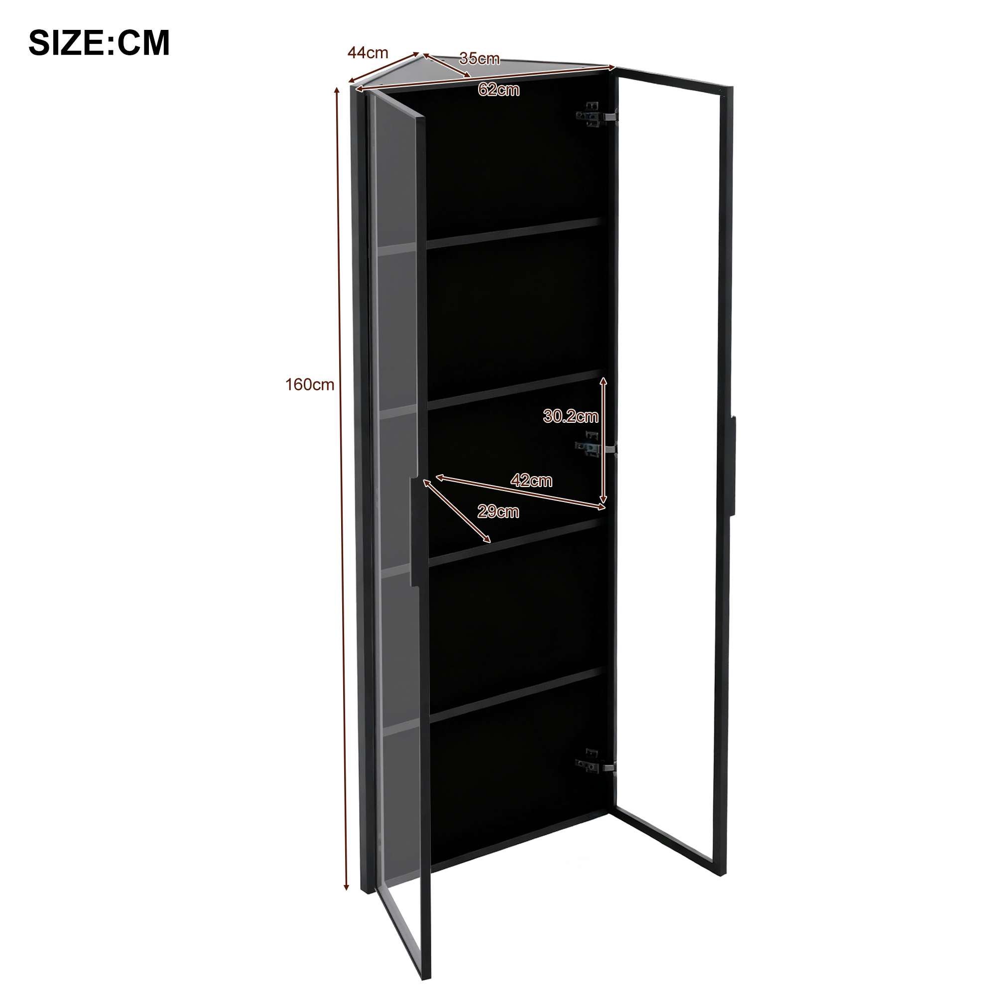 Vitrine LED en verre 62x35x160 cm avec éclairage intégré, verre trempé, étagères élégantes pour salon, bureau ou collection - 3