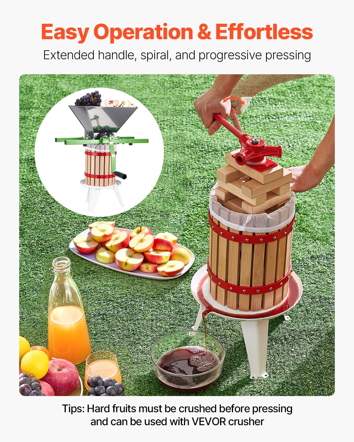 Prensa de Frutas e Vinho VEVOR 1,6 Gal/6L,Cesta de Madeira Maciça com 8 Blocos,Prensa Manual Robusta,para Sidra,Maçã,Uva,Casa - 4