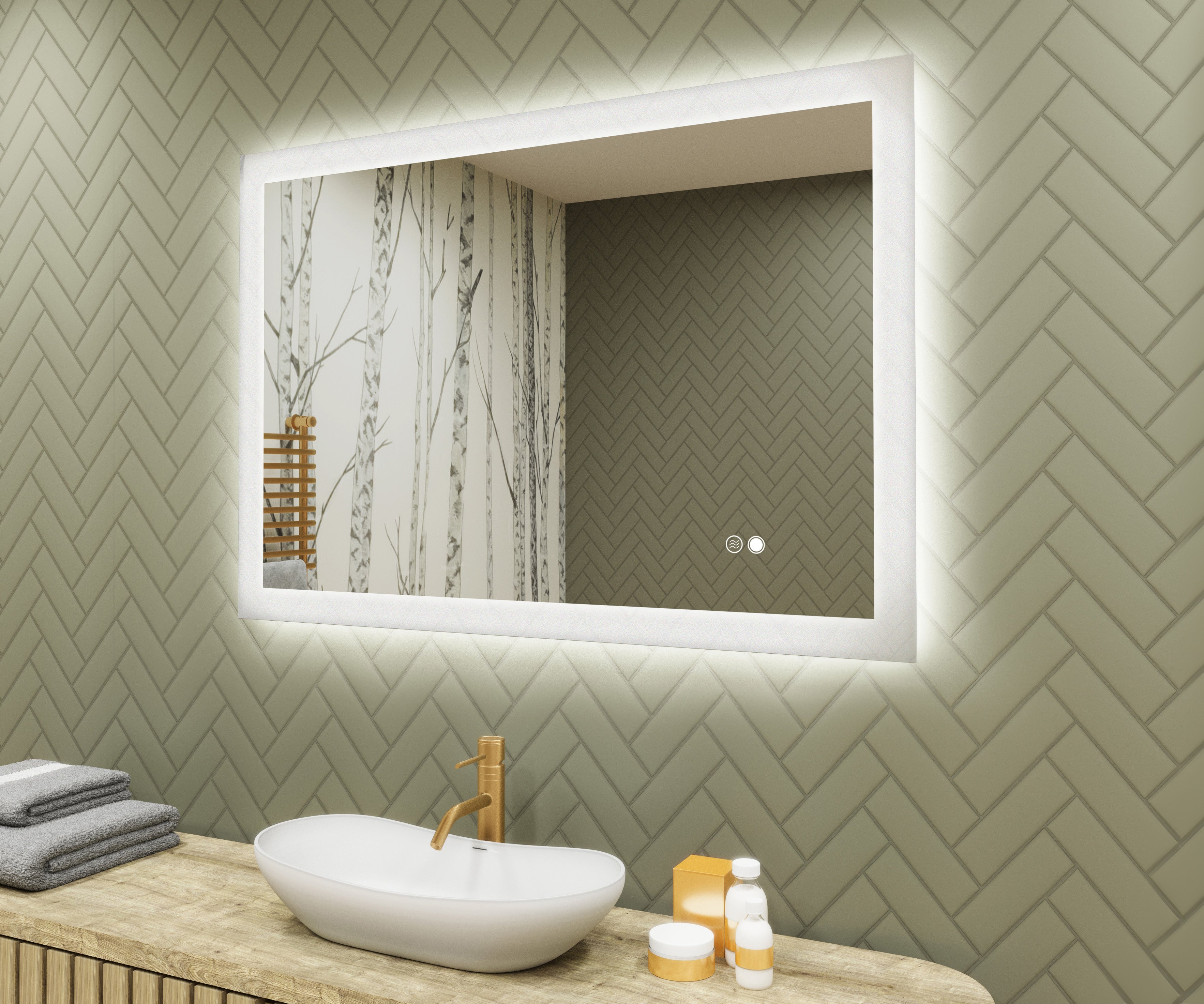 Podświetlane lustro łazienkowe 100x70, lustro LED z funkcją dotykową i przeciwmgielną, system kolorów DUAL LED