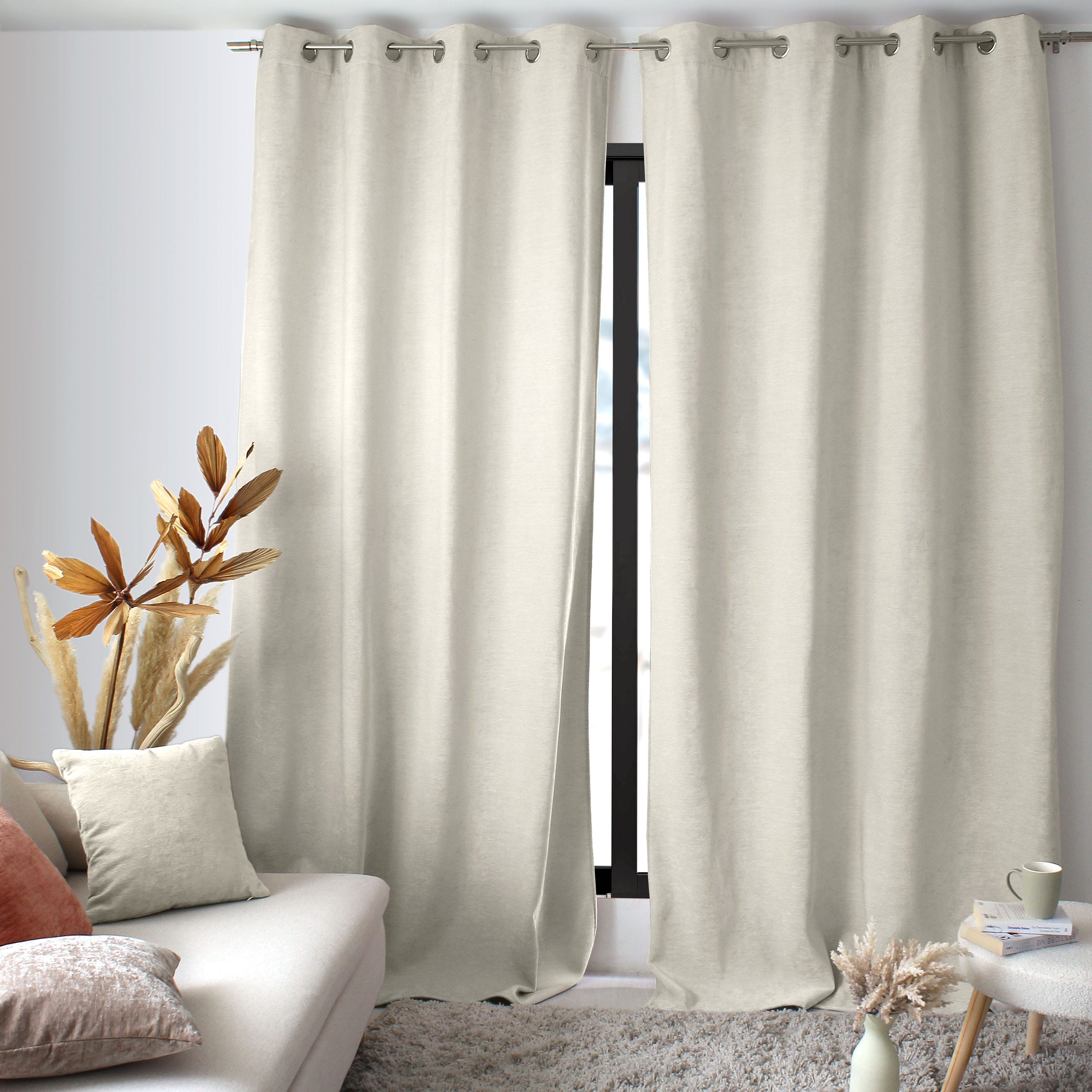 Rideaux Blanc Écru Courts Semi-Transparents Œillets – Lot De 2, Aspect Lin 145 Cm, L.Z.E Moderne Salon Chambre