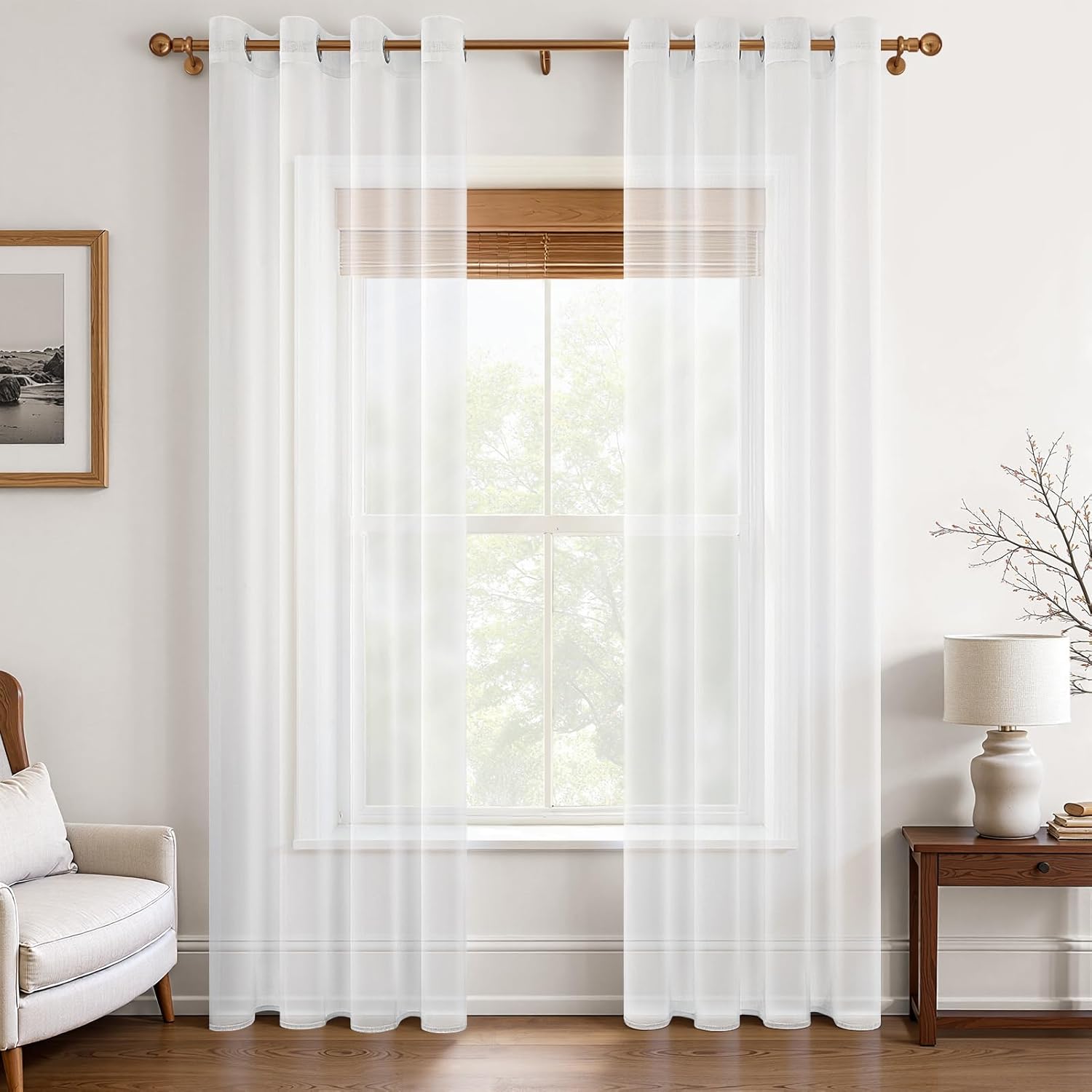 Rideau Voilage à Oeillets BAILEY JO 140x225cm Blanc Photique - Uni Et Lumineux Pour Salon, Chambre Et Balcon