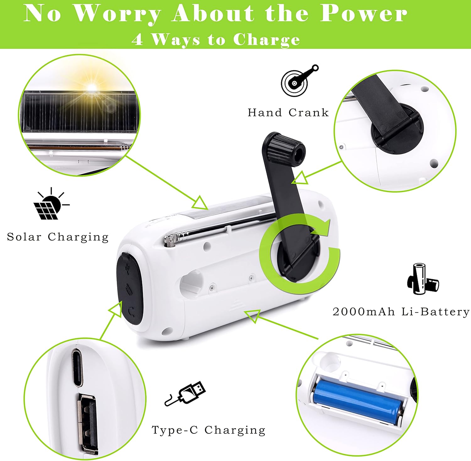 Radio AM/FM solar, manivela, cargador de teléfono, ideal para camping y emergencias, compacto y portátil. - 4