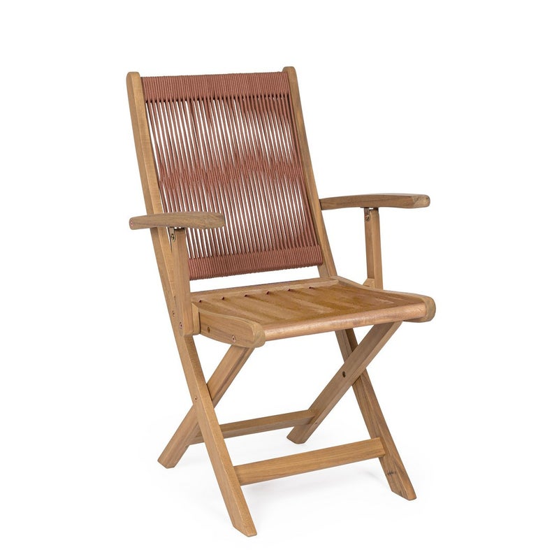 Krzesło składane z podłokietnikami z drewna akacjowego i liny polipropylenowej Coral