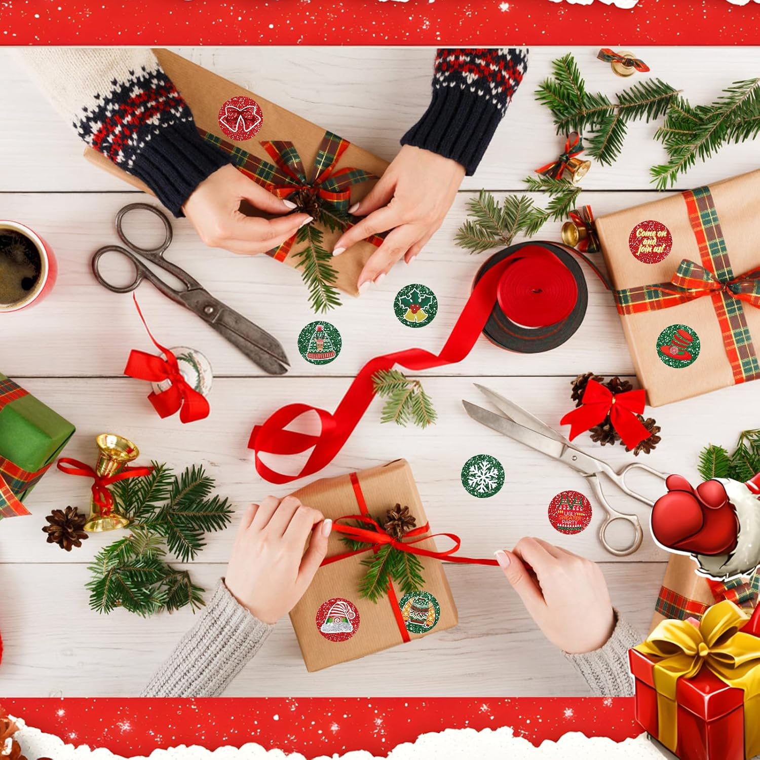 360 Pcs Etiquettes Autocollante Noël, 9 Motifs Etiquette Stickers Noel Rondes 3,8 cm Joyeux Autocollants de Noël Autocollants Décoratifs pour Envelopp - 3