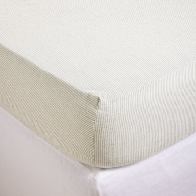 MADURA - Drap Housse Finea en Fines rayures tissées en lin coton Vert 140x200 cm