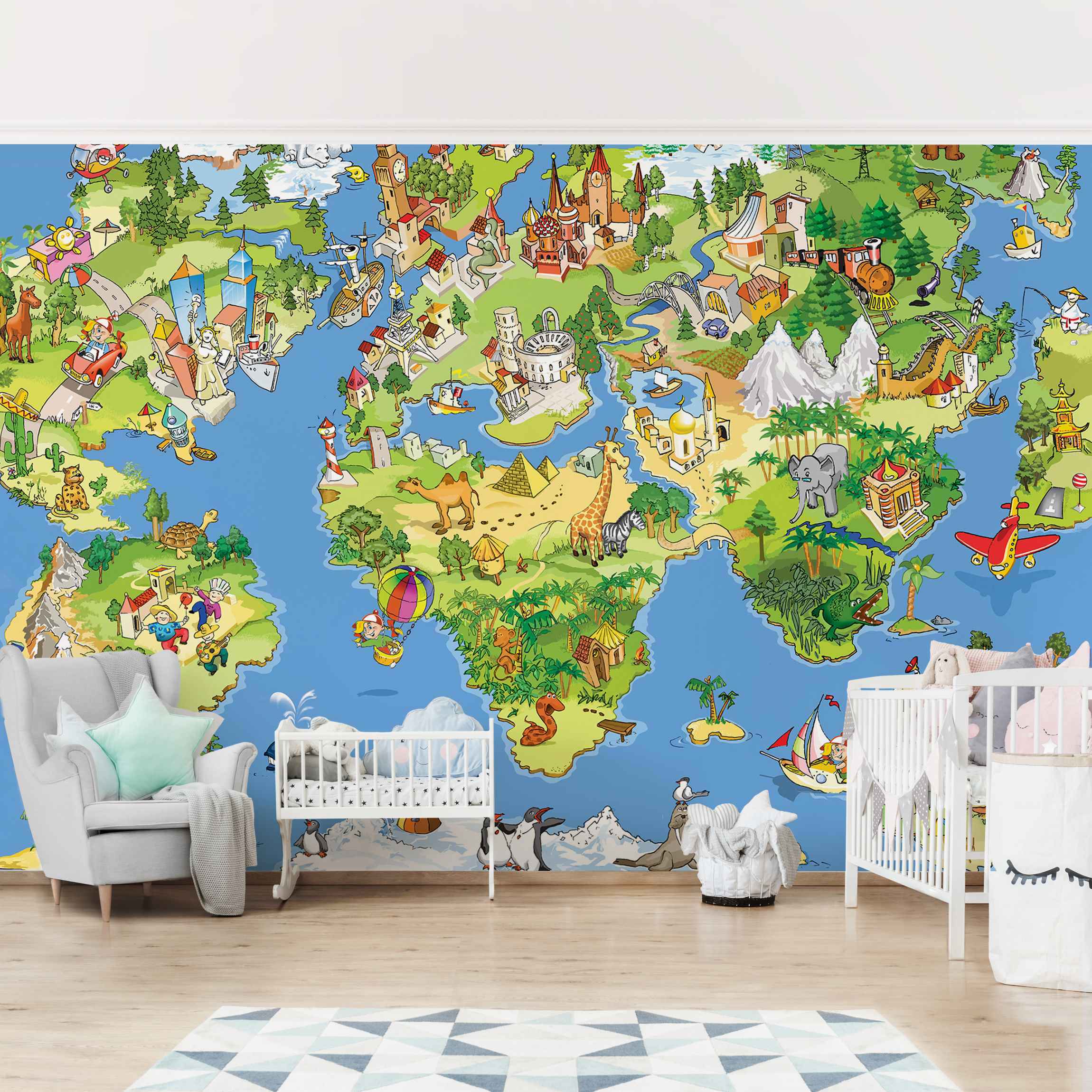 Papel pintado fotomural mapamundi ilustración arte 52 - habitación infantil niño habitación niña - tnt 432 x 290 cm premium