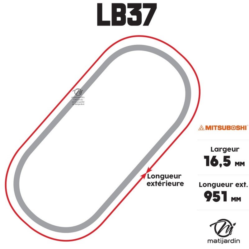 Courroie tondeuse Mitsuboshi LB37 trapézoïdale | 16,5 x 951 mm | Leroy ...