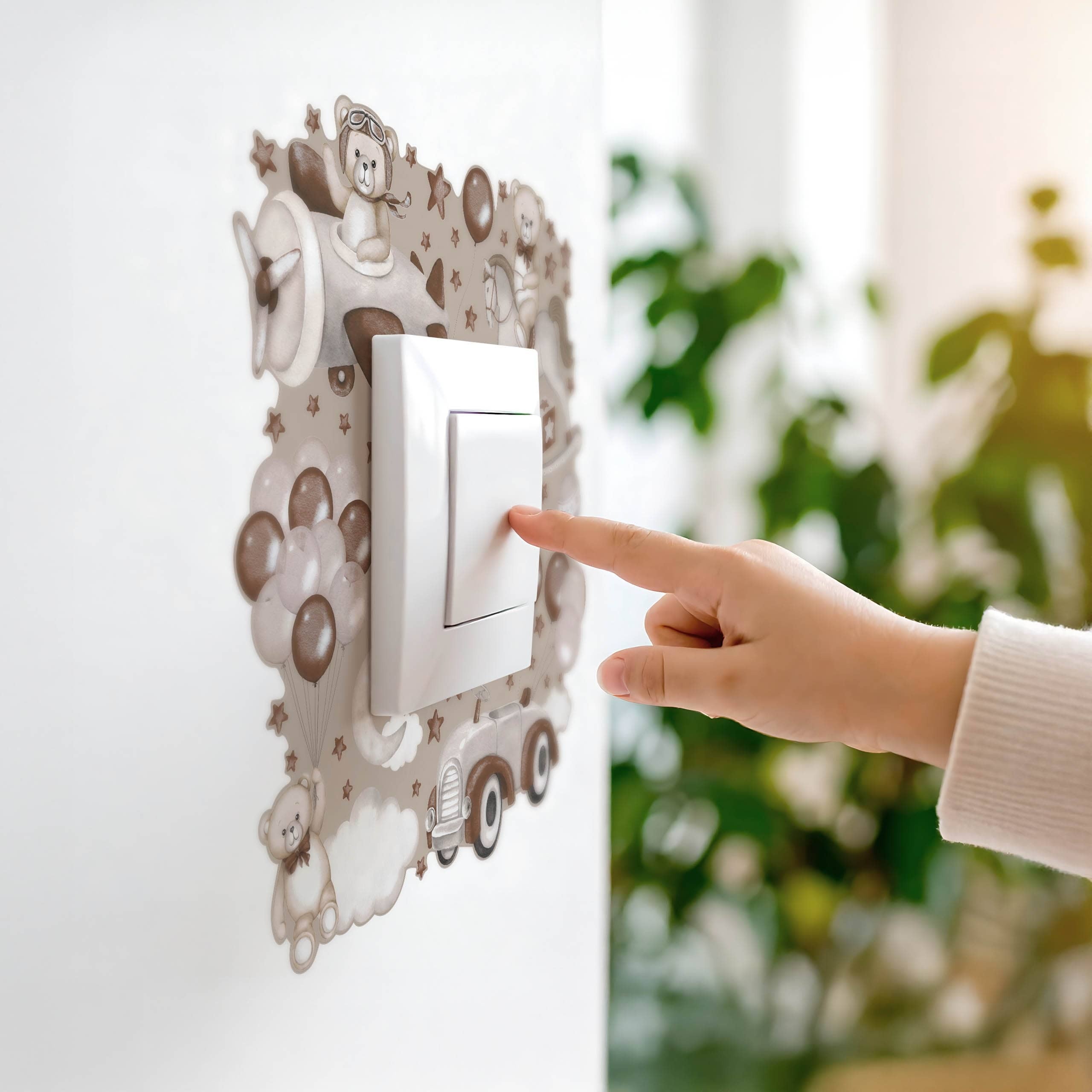 Muralo Adesivo per Interruttore ORSO Palloncini Nuvole Stelle 20x20 cm Sticker per Cameretta dei Bambini - 7