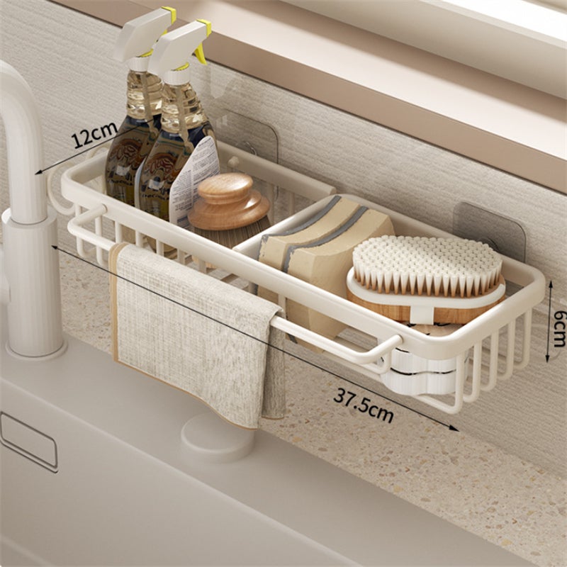 Étagère de cuisine noire sans perçage – Support évier compact 37,5×12×6 cm pour éponges, chiffons et lingettes, aluminium durable - 7