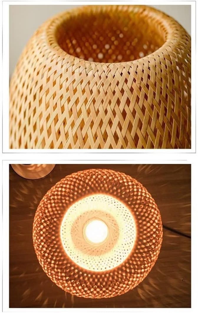 COMELY Lampe de Table en Bambou Fait Main, Petite Lampe Zen Décorative avec Abat-jour Bambou, Éclairage d’Ambiance E27 D18×H25CM pour Salon ou Chambre - 6