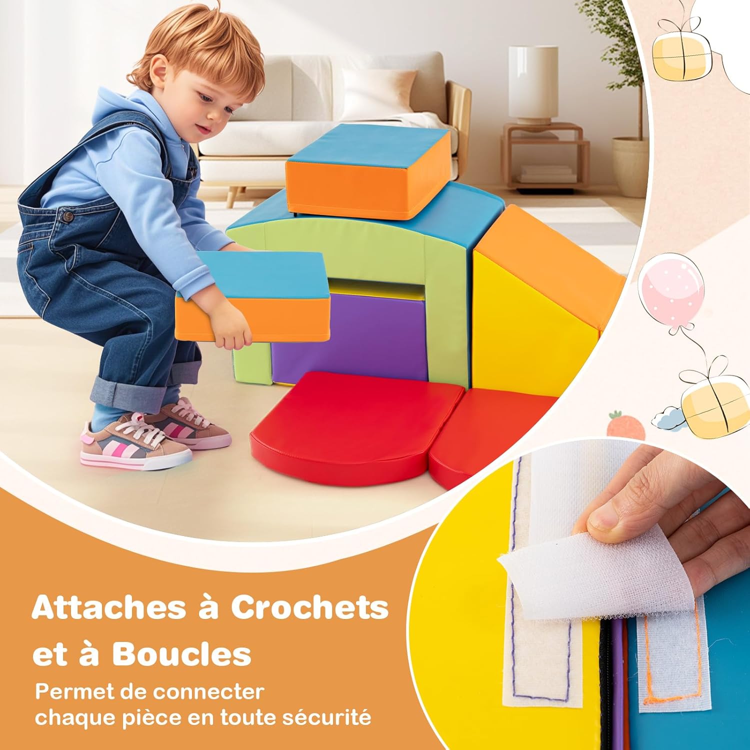 7 PCS Parcours de Motricité Bébé, Module Motricité en Mousse PU avec Remplissage en EPE,pour Enfants 12 Mois+ (Multicolore) - 3