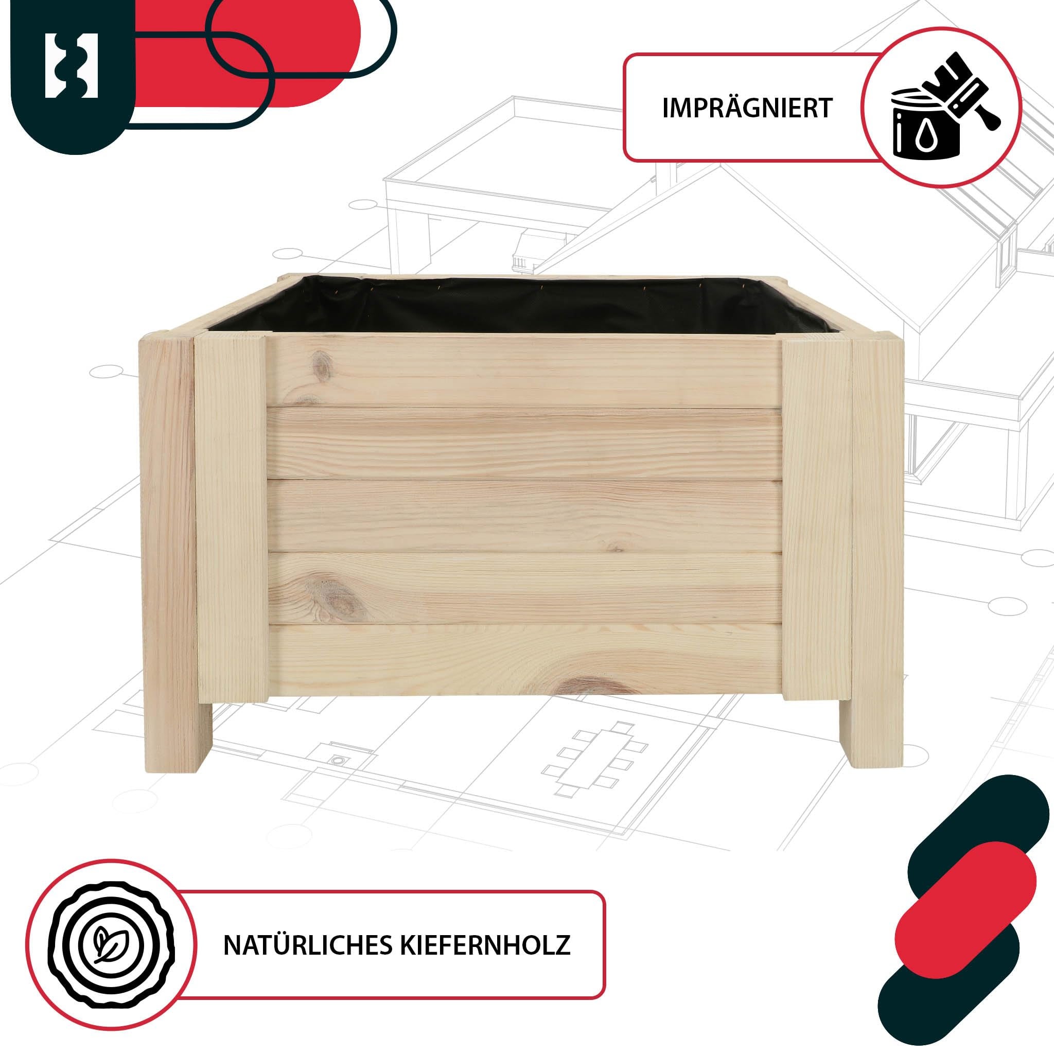 Donica Skrzynka Drewniana na Nóżkach - 50 x 50 x 30 cm - Doniczka Skrzynia z Agrowłókniną - Biała KOTARBAU - 5