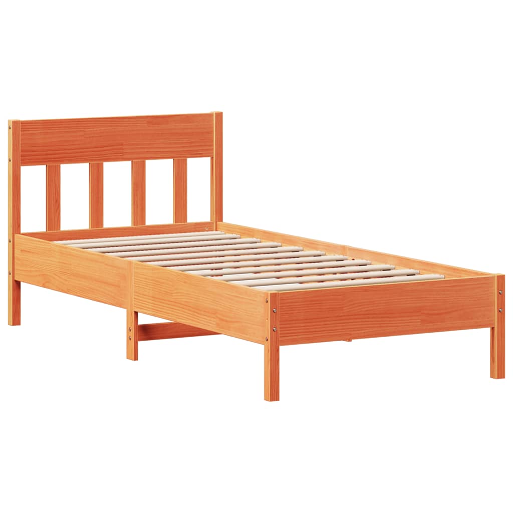 Cama de adulto | Cama de solteiro | Cama sem colchão 75x190 cm madeira de pinho maciça castanho-mel CFW314009 - 5