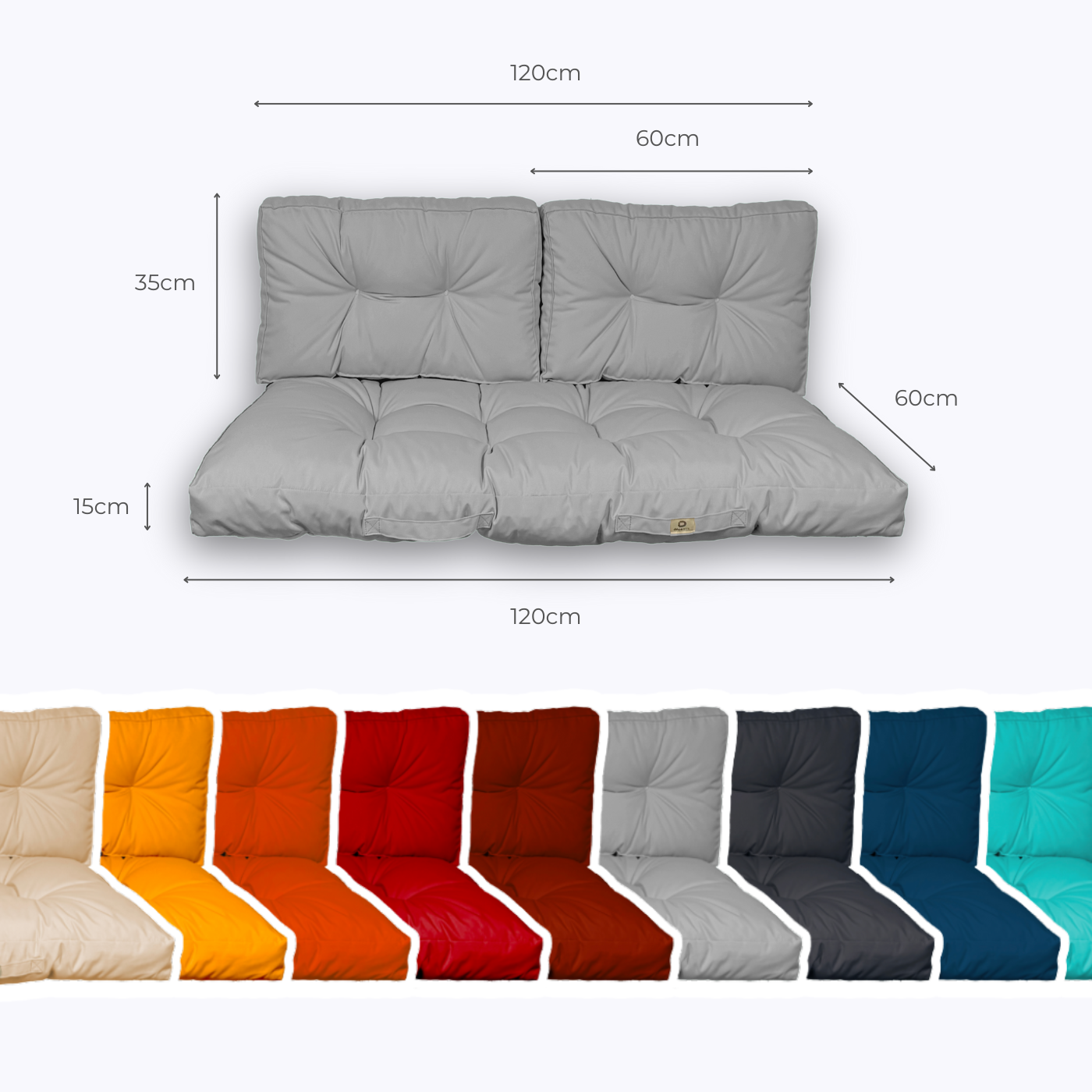 Coussins pour salon de jardin capitonné 120x60cm gris galet - 4