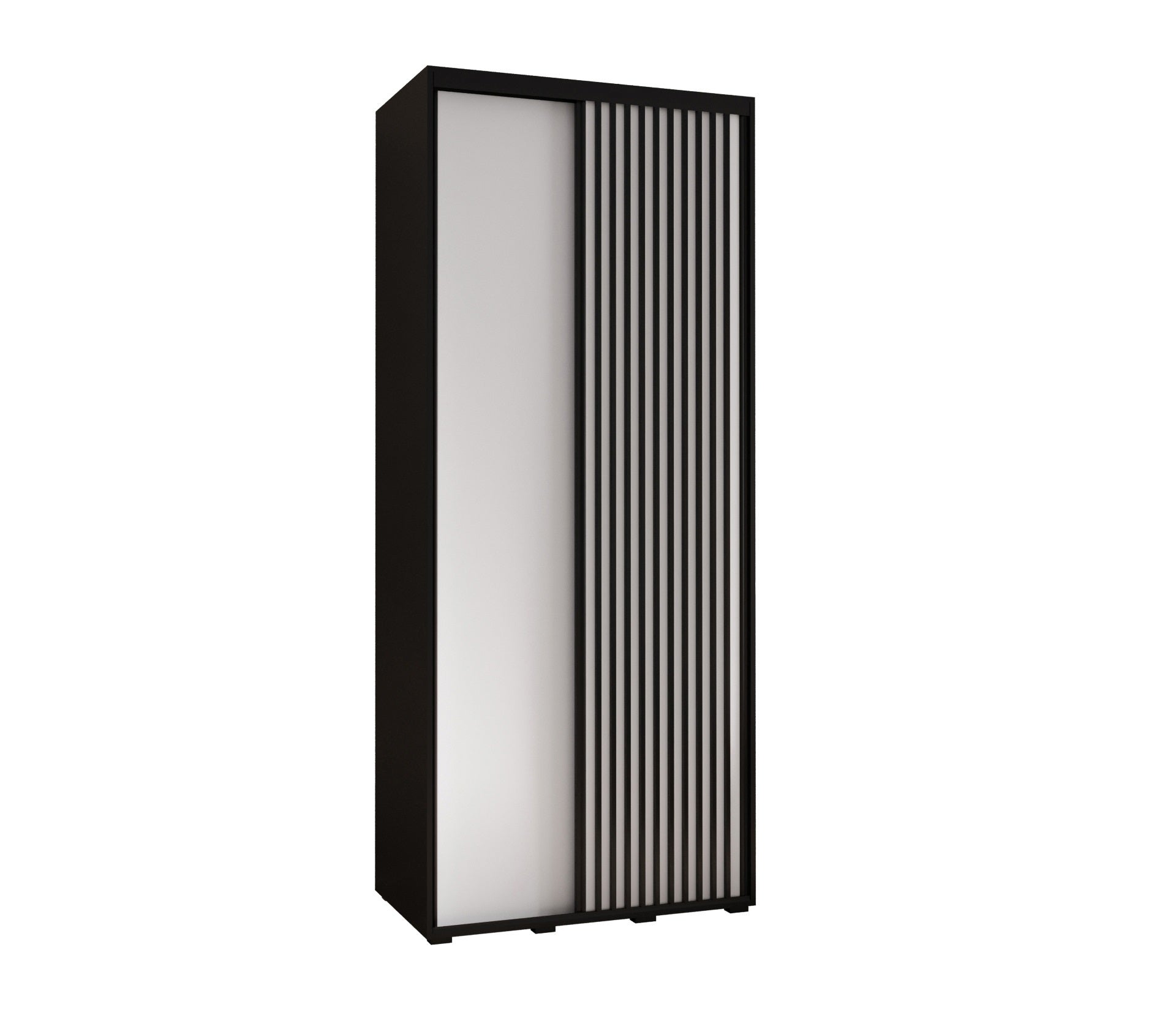 Szafa przesuwna wysoka Lanko 1 120 x 45 x 235,2 cm czarny + biały + lamele czarny - Abiks Meble