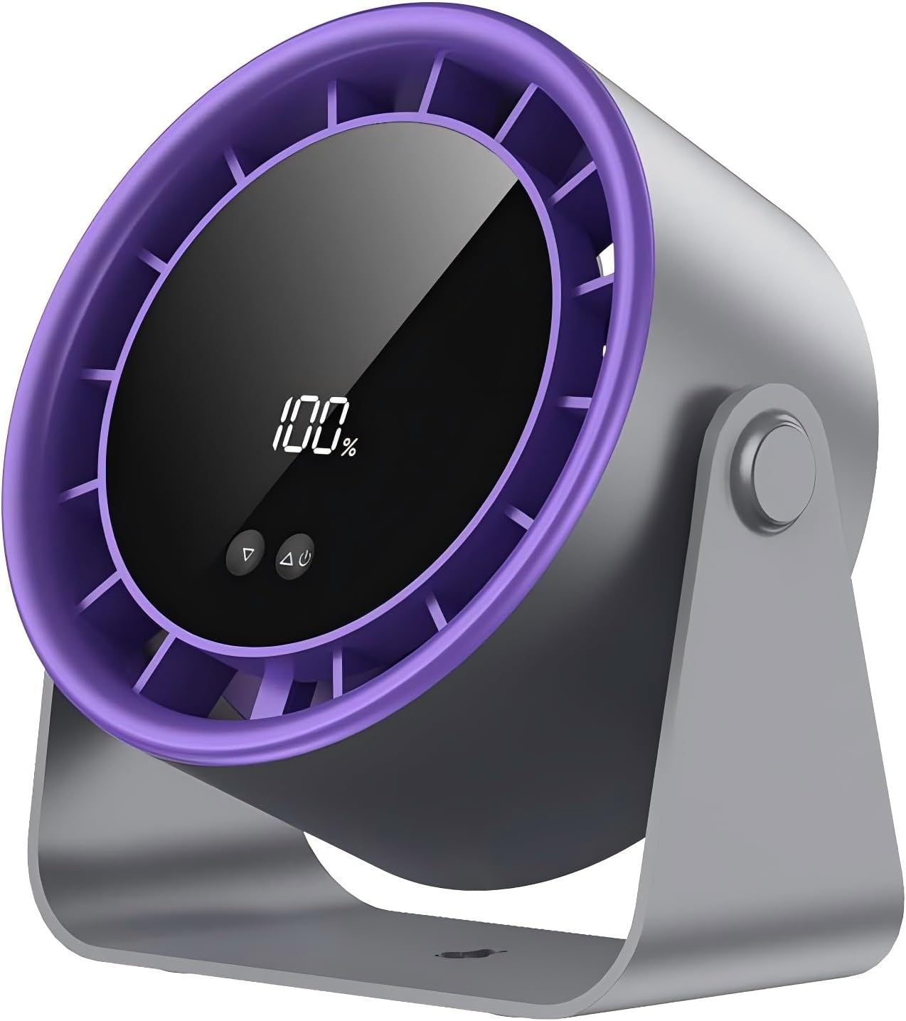 Cichy wentylator biurkowy z akumulatorem USB i wyświetlaczem cyfrowym, 100 prędkości, do sypialni, biura, na kemping, fioletowy i szary