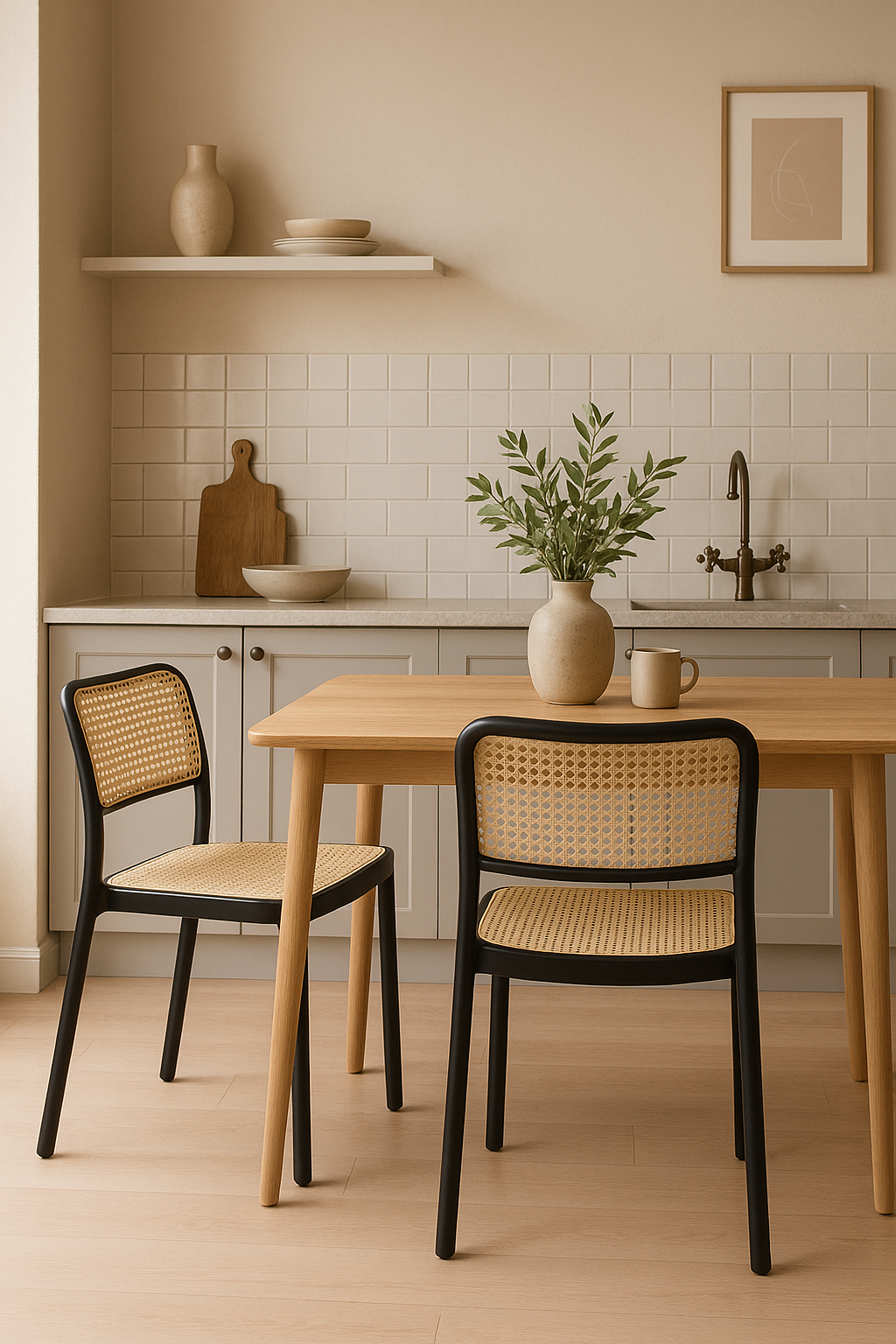 Lot de 2 Chaises de Cuisine Empilables Effet Rotin YAO Noir Beige - 2