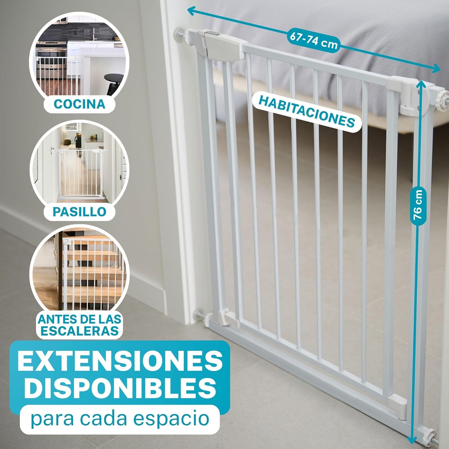 ALMAR Baby Barrera de Seguridad 67-74cm Blanco | Facil Montaje sin Tornillos para Puertas, Pasillos o Escalera para Niños o Mascotas - 2