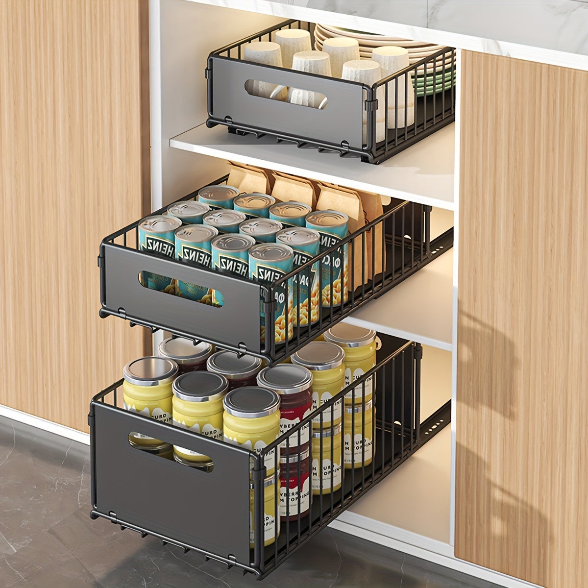 2Pcs Panier de rangement coulissant pour armoire, étagère à tiroir, Placard de Cuisine Organiseur - 37.5x24.5x19cm - 3