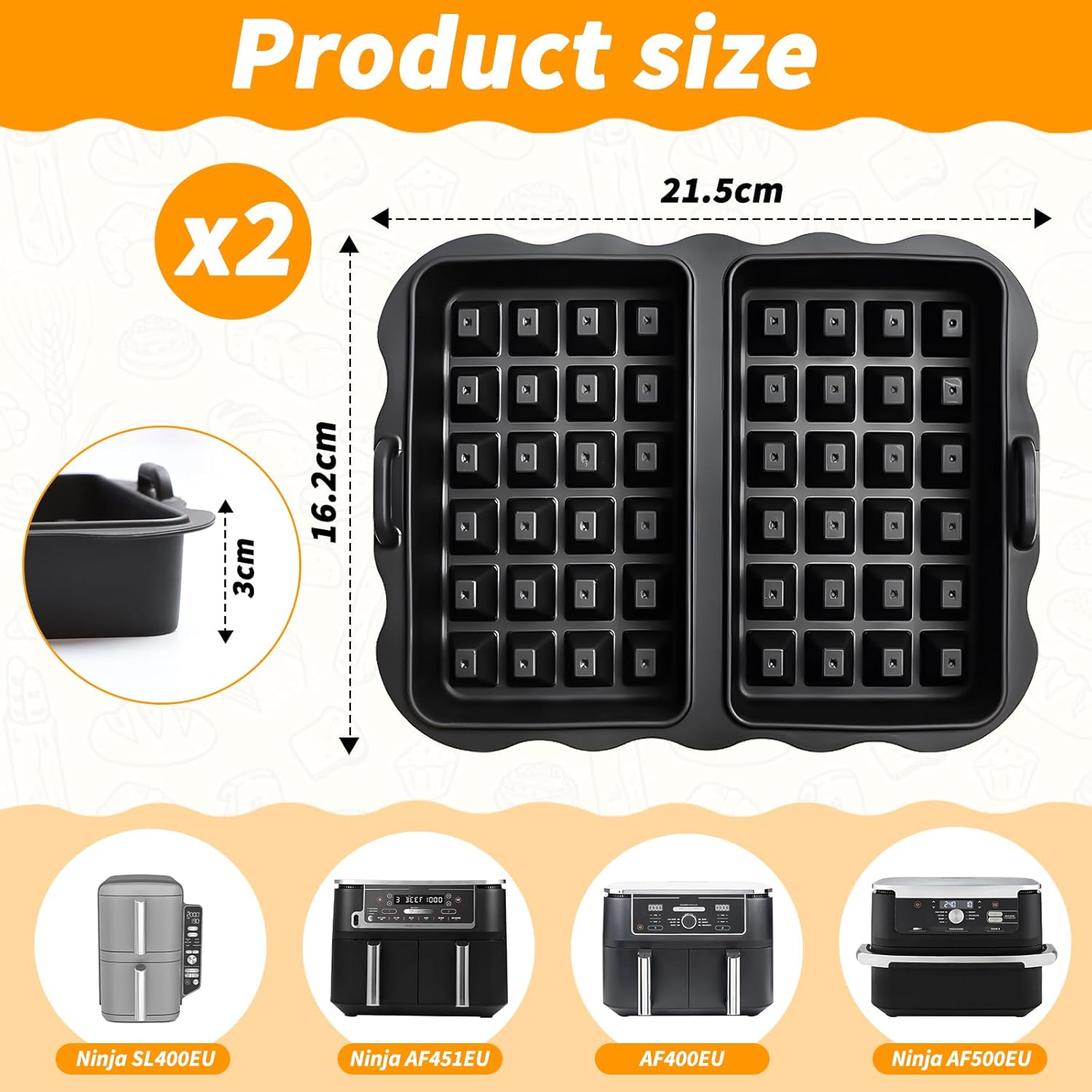 Axinyijia 2 Pezzi Stampo per Waffle in Silicone per N-inja Airfryer