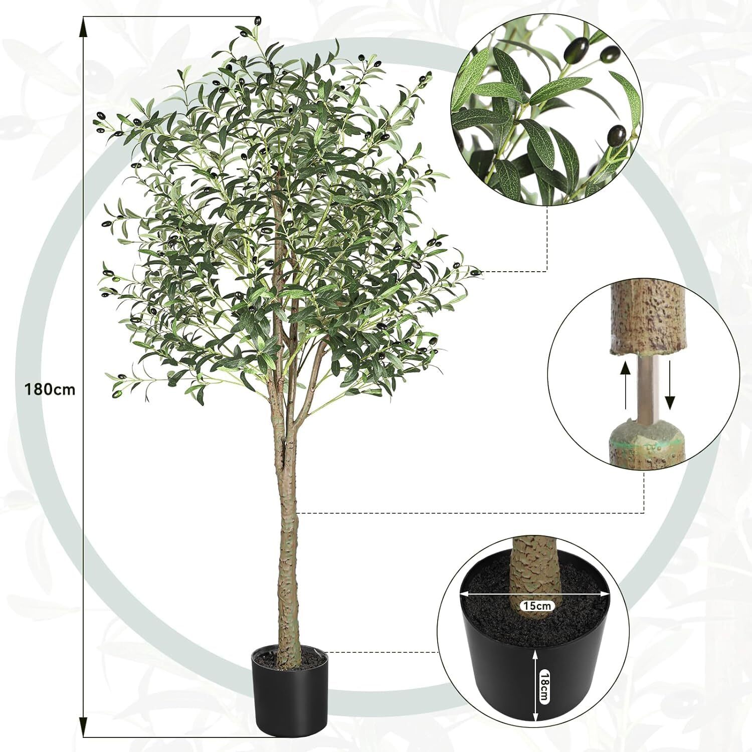 Arbre Artificiel 180 cm Plante Artificielle Plantes Artificielles Grand Arbre Artificiel Comme Réel pour Salon Chambre Bureau Décoration - 4