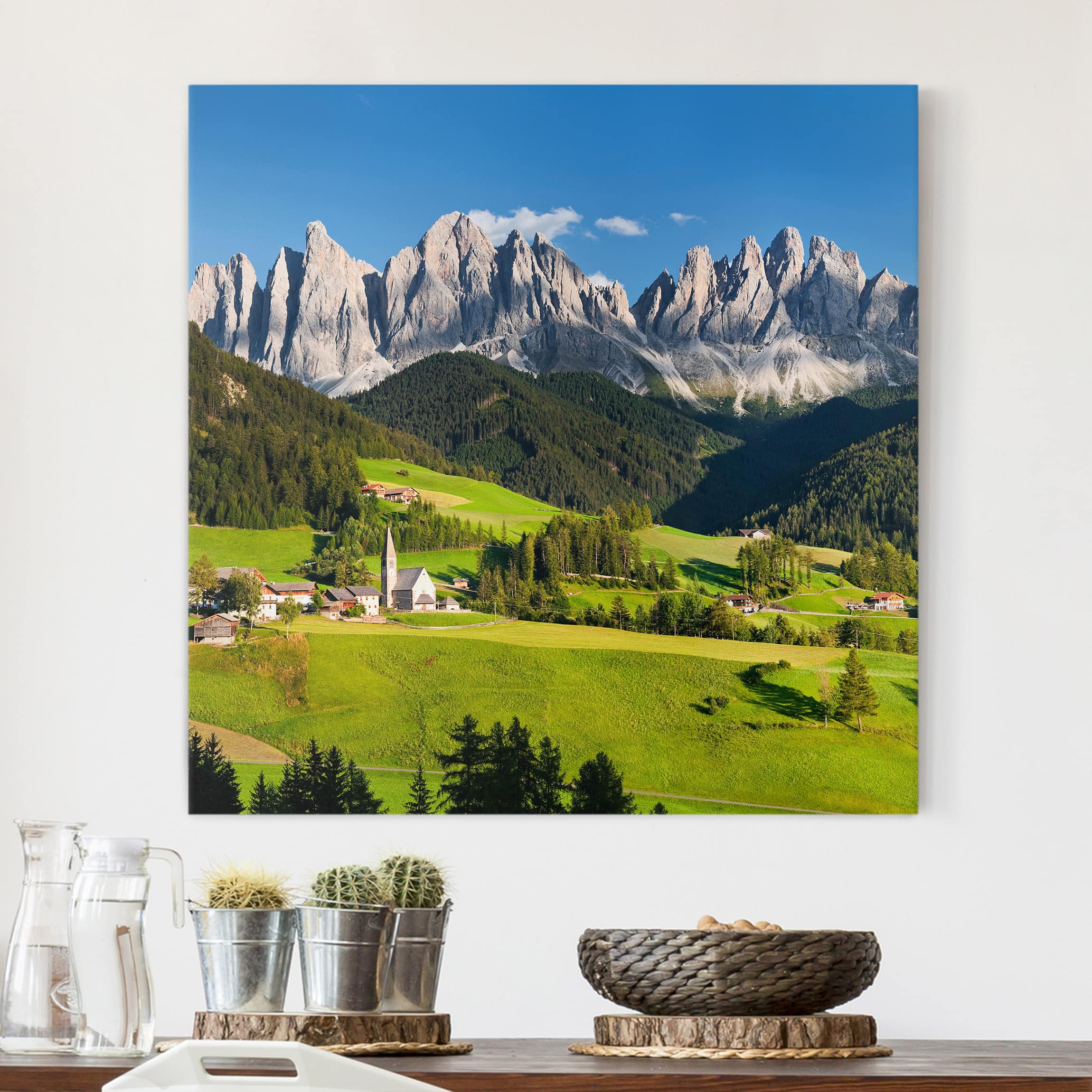 Lienzo cuadro en lienzo bastidor impresion en lienzo verde paisaje árboles montaña panorama bosque 180 dormitorio salón pasillo 70 x 70 cm
