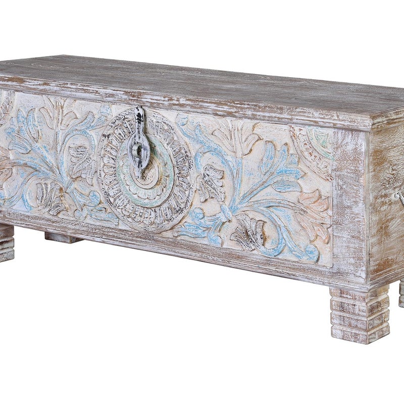 Skrzynia z drewna manguier w pastelowych kolorach