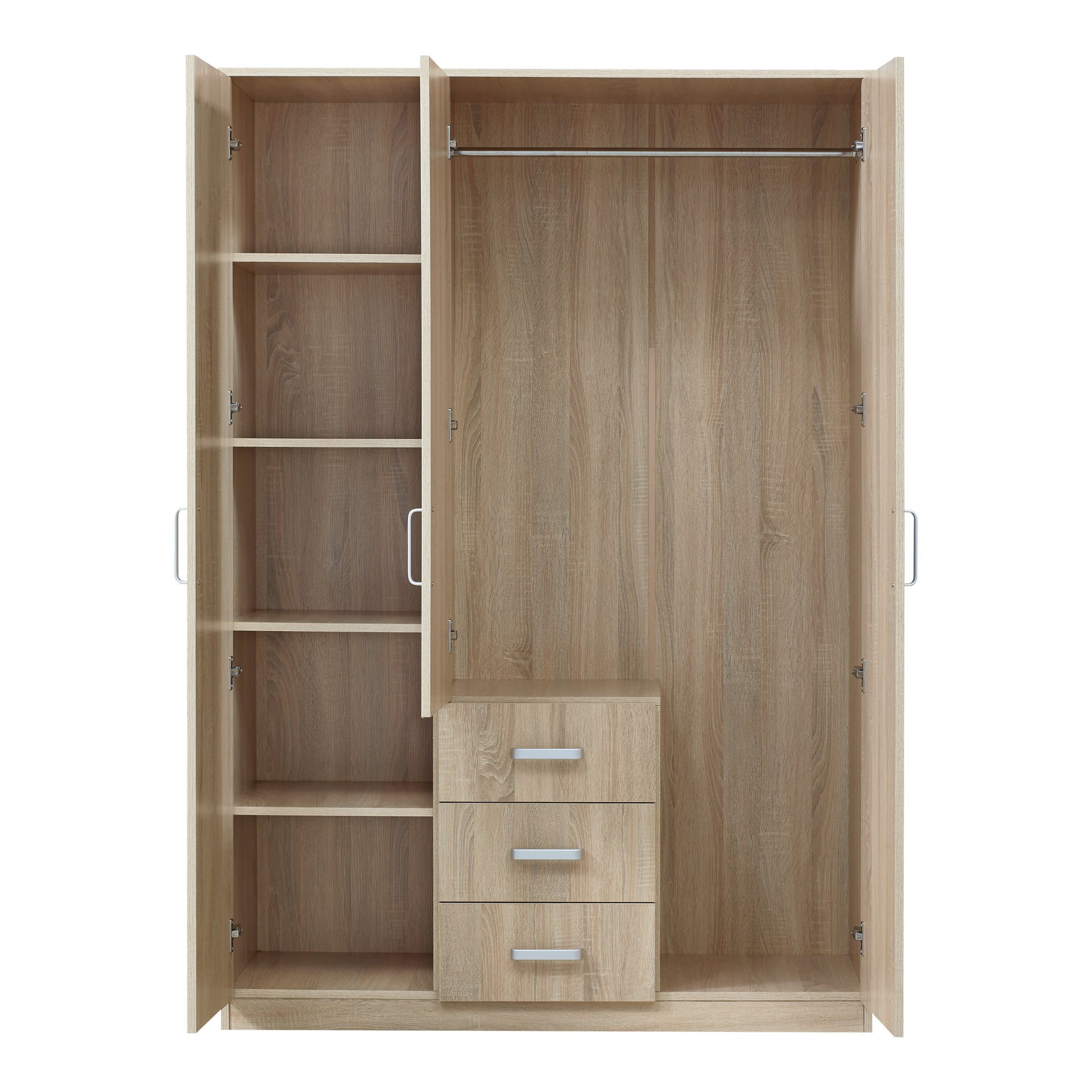 Armoire de chambre Bodolz 5 étagères 3 tiroirs + miroir MDF 176 x 120 x 52 cm effet chêne sonoma [en.casa] - 6