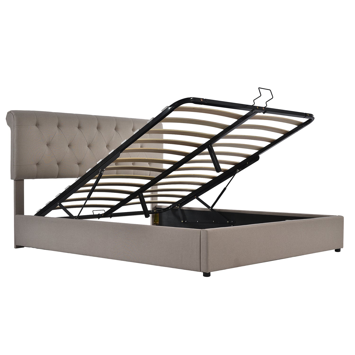 Lit coffre Lit adulte Lit capitonné hydraulique Tête de lit réglable lit double cadre de lit avec rangement 160x200 cm Blanc cassé - 4