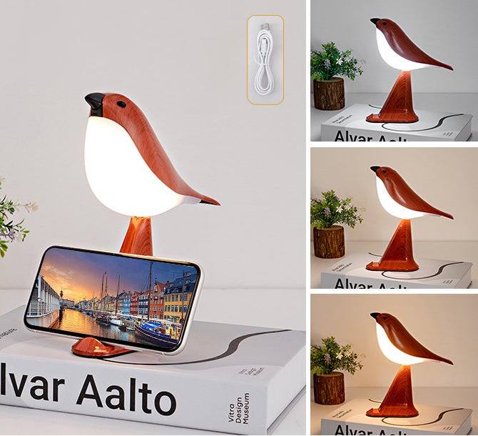 Lámpara de ambiente led con forma de pájaro, lámpara de noche para niños, lámpara de mesa táctil, carga usb, cambio de luz de tres colores (rojo)