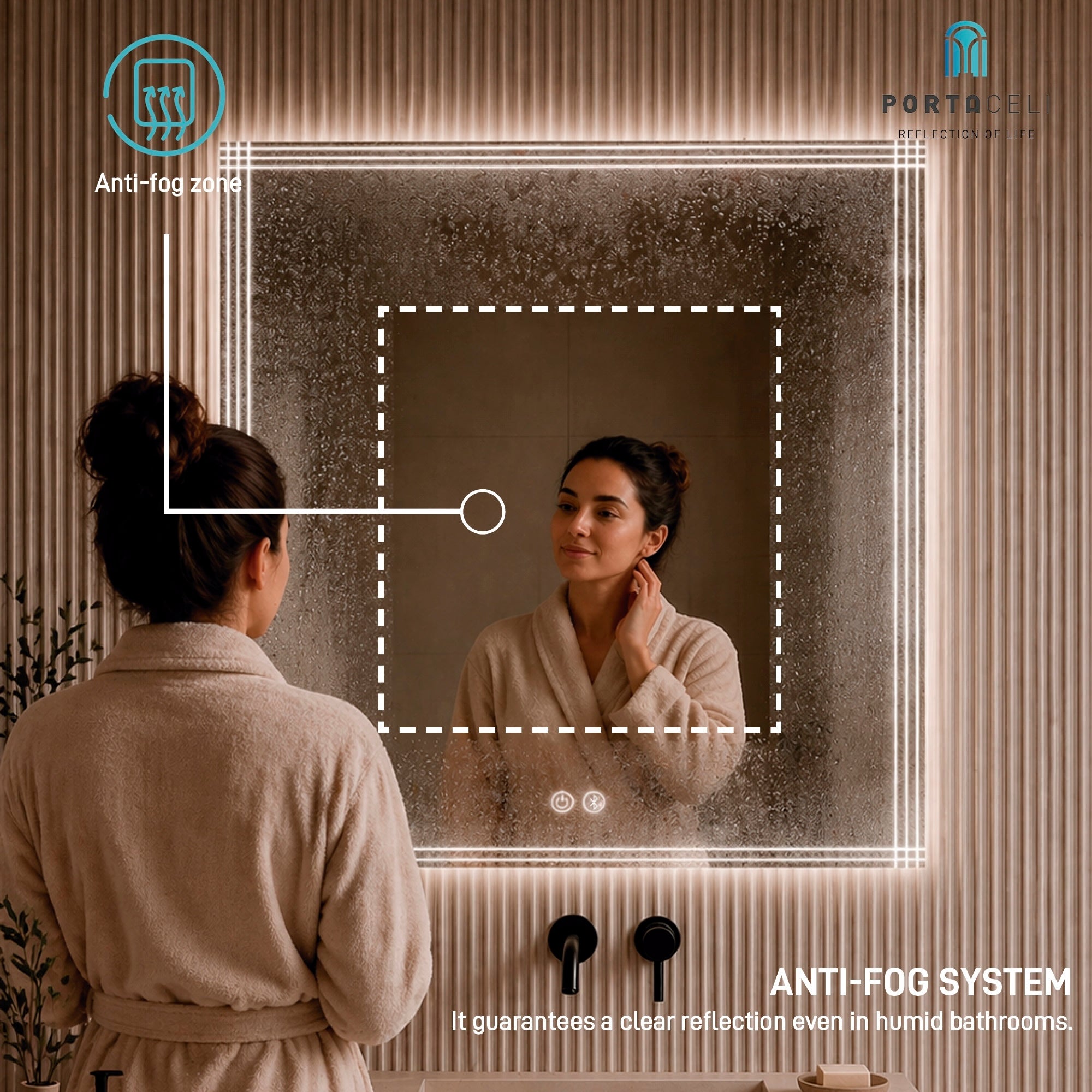 Miroir de salle de bain Line Connect 80 x 80, APP, Anti-buée et Bluetooth - 6
