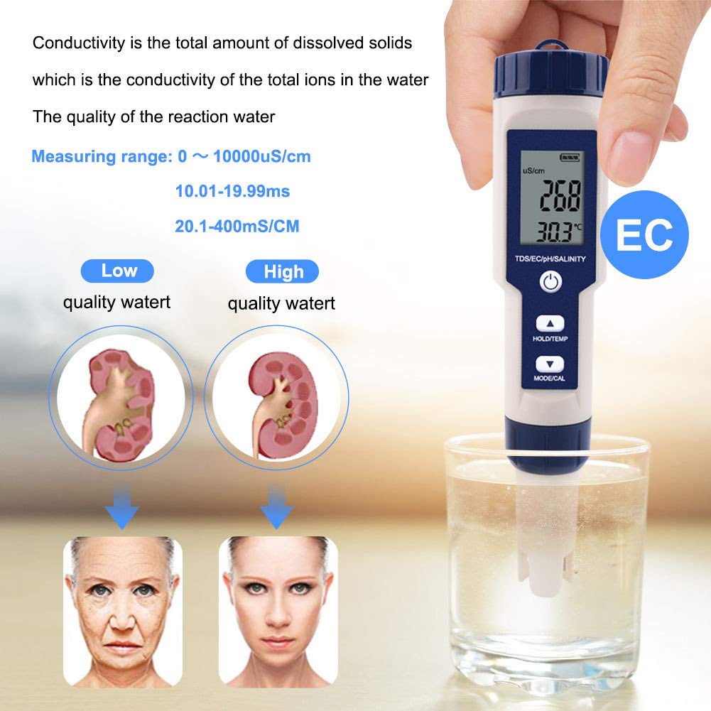 Testeur numérique de qualité de l'eau 5 en 1 avec TDS/EC/PH/salinité/température - 5