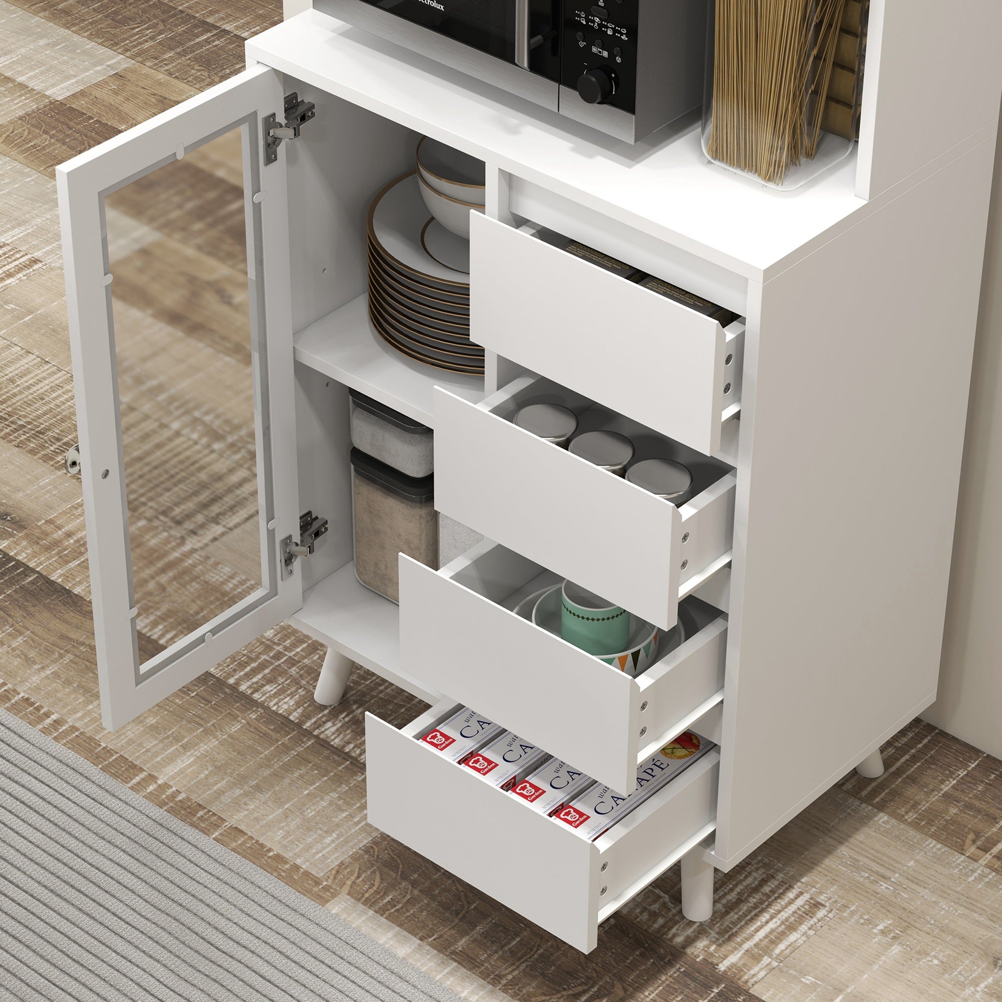 Armário de Cozinha HOMCOM MDF Branco 60x35x180 cm - 4