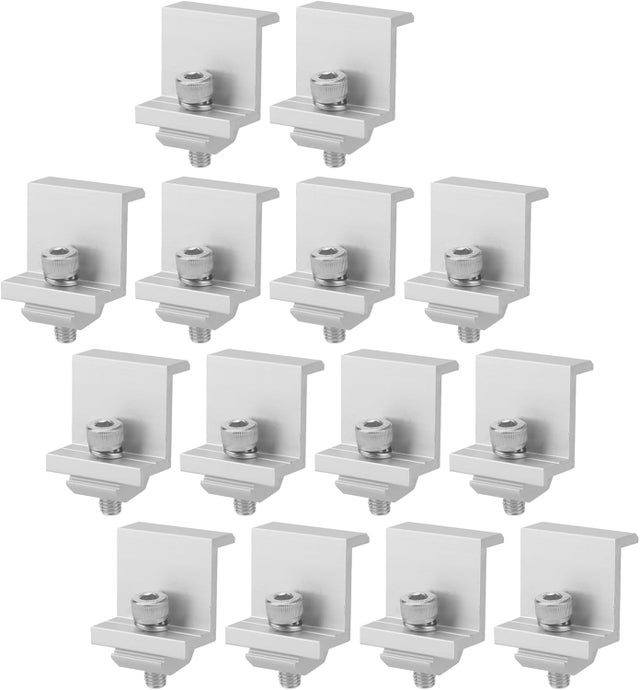Lot de 14 Fixations de Panneaux Solaire, Supports de Panneaux Solaire, Bornes d'Extrémité Réglables, Avec Écrous et Vis, Pour Camping-Cars, Bateaux