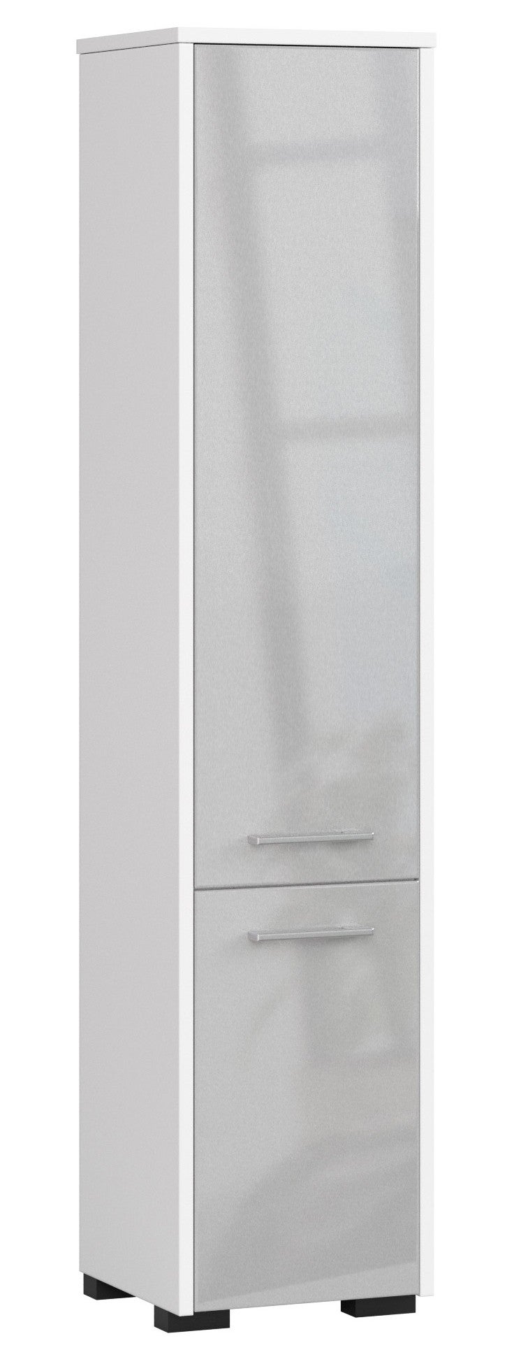 Wolnostojąca szafka łazienkowa: 2 drzwi, 5 półek, kolor biały | metaliczny połysk, szer.: 30 cm, wys.: 140 cm, gł.: 30 cm.