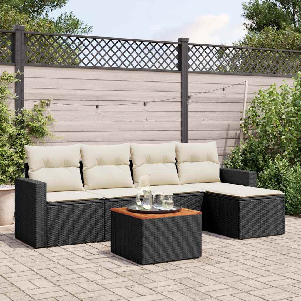 Salon bas de jardin en Rattan synthétique Noir 7 personnes | Leroy Merlin