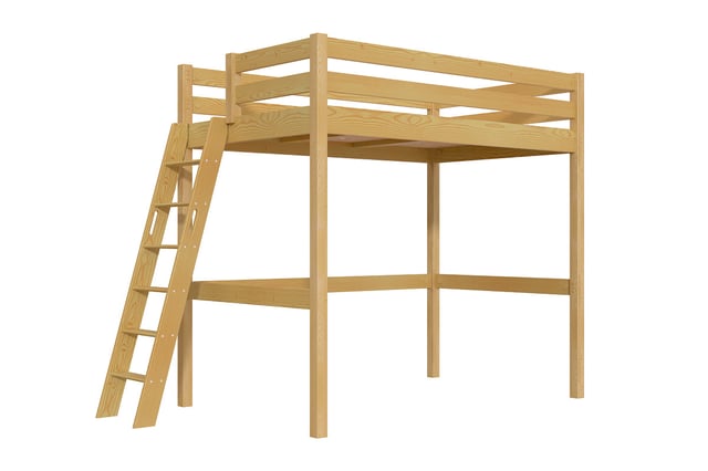 Lit mezzanine 1 place bois Sylvia 120x200 échelle inclinée, Miel
