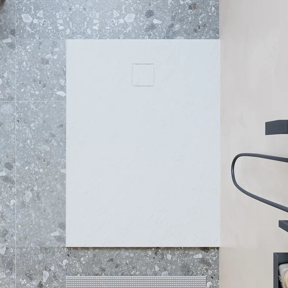 Receveur de douche 90 x 110 cm, couleur blanc effet pierre | Samos - 4