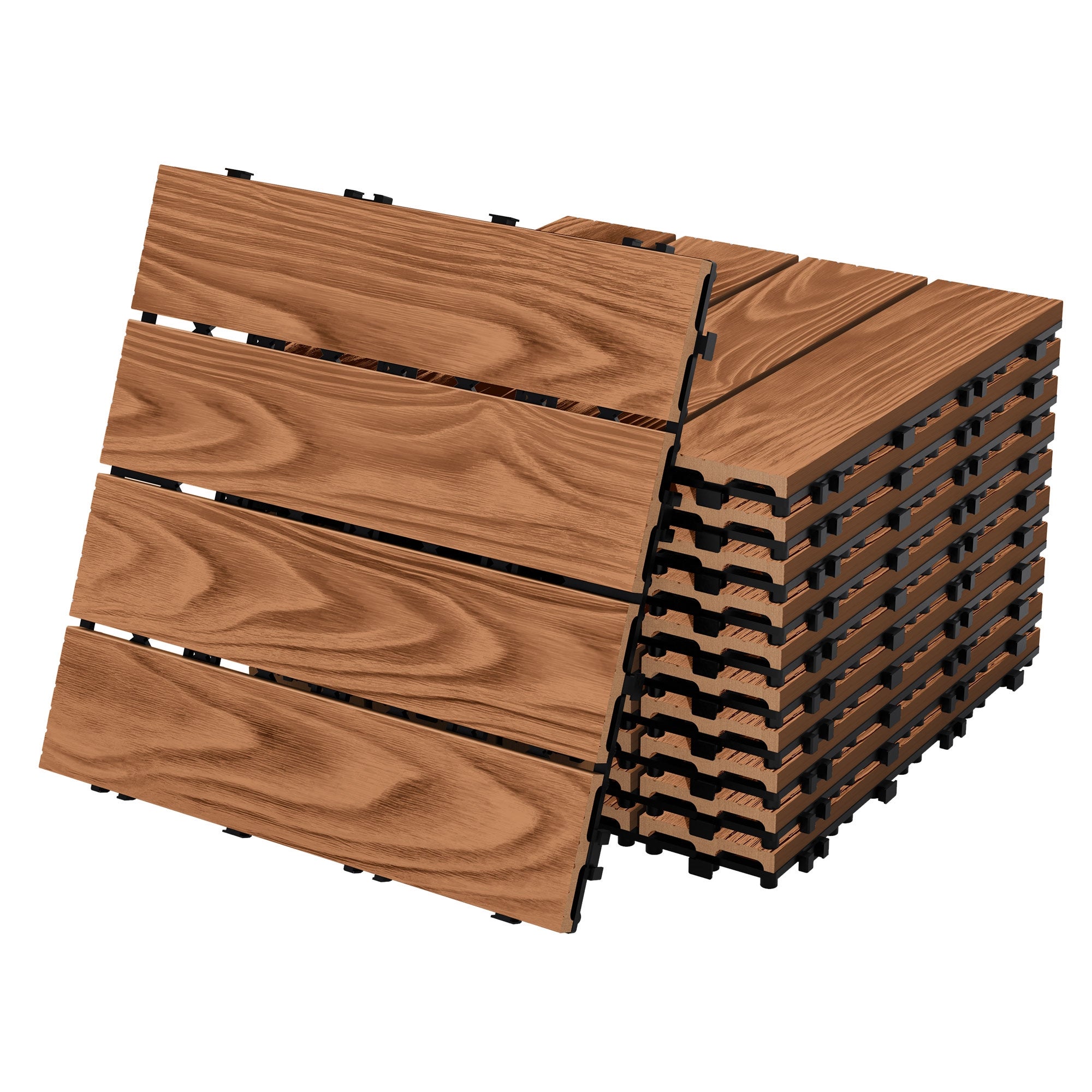 ECD Germany plytki tarasowe wpc 30x30 cm 33 sztuk 3m² kwadratowy jasnobrązowy panele podłogowe klik odpływ wodny balkon taras ogród patio weranda