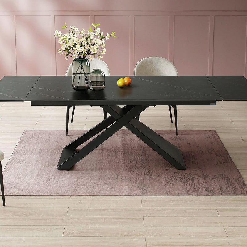 Rozkładany stół jadalniany 6-10-osobowy z ceramiki i metalu – imitacja marmuru w kolorze czarnym – XERENA marki Pascal MORABITO