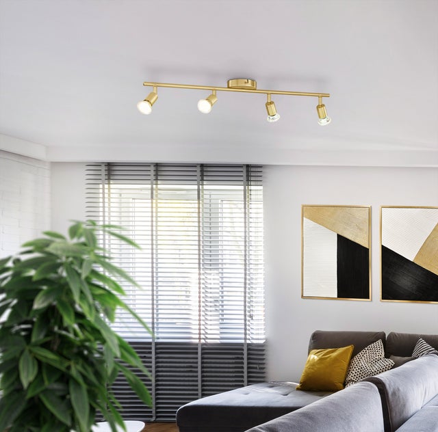 EGLO applique Buzz-Led, faretti da soffitto, acciaio ottone spazzolato, GU10, per soggiorno, camera, corridoio, 1000lm 3000k, L 685 B 65 mm